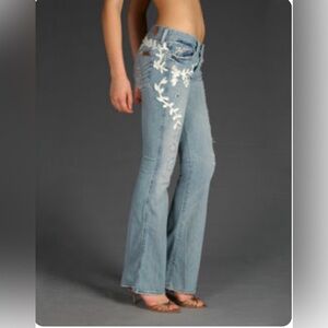 7 For all Mankind Y2K Great China Wall Distressed Light Wash Bootcut Sz 28 Jeans